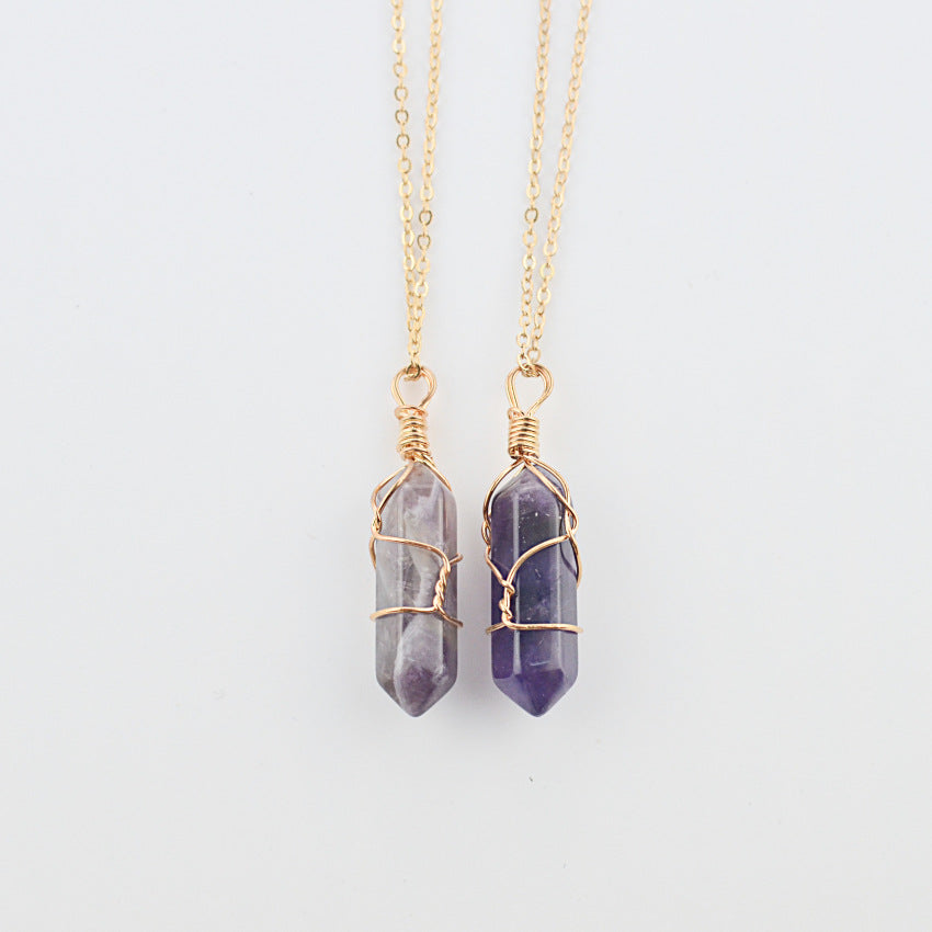 Geometric Hexagonal Column Quartz Pendant Natural Stone Crystal Necklace