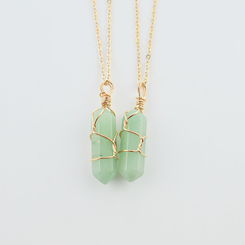 Geometric Hexagonal Column Quartz Pendant Natural Stone Crystal Necklace