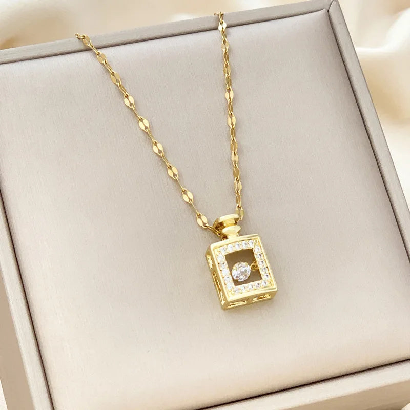 Valentines Day Gift Perfume Bottle Pendant Zircon Necklace