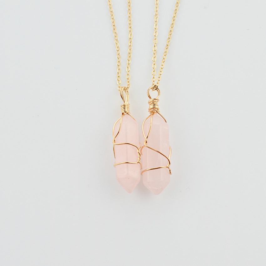 Geometric Hexagonal Column Quartz Pendant Natural Stone Crystal Necklace