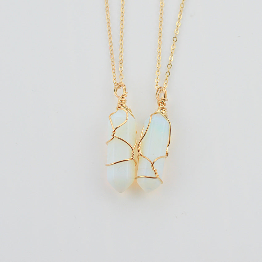 Geometric Hexagonal Column Quartz Pendant Natural Stone Crystal Necklace