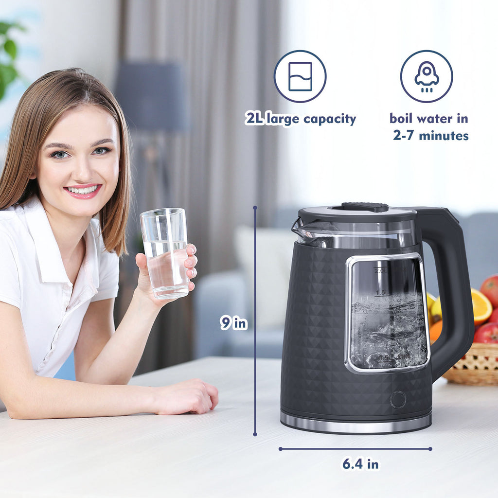 Electric Kettle, Food Grade Stainless Steel Base, 2.0L 1000W, Auto Shut-Off