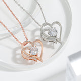 Zircon Double Heart-Shaped Necklace With Rhinestones For Women Valentine's Day