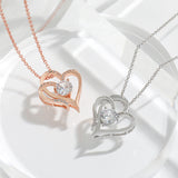 Zircon Double Heart-Shaped Necklace With Rhinestones For Women Valentine's Day