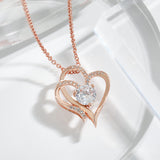 Zircon Double Heart-Shaped Necklace With Rhinestones For Women Valentine's Day