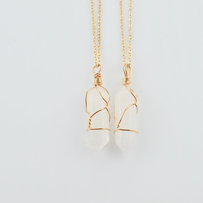 Geometric Hexagonal Column Quartz Pendant Natural Stone Crystal Necklace