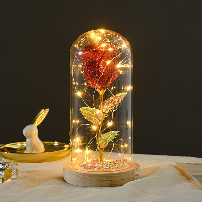 Valentines Day Gift For Girlfriend Eternal Rose LED Light In Glass Cover Decor Gift