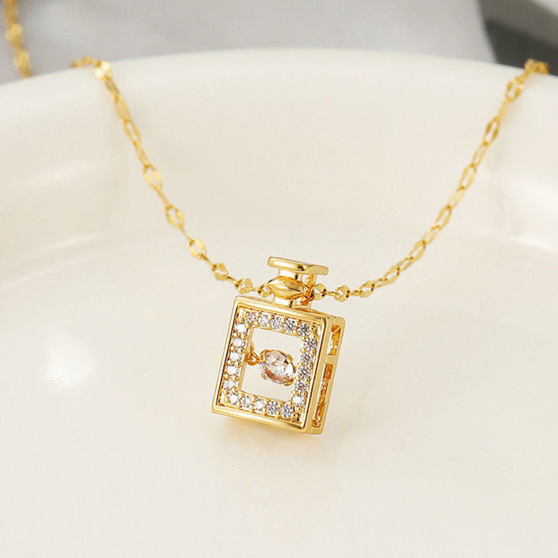 Valentines Day Gift Perfume Bottle Pendant Zircon Necklace