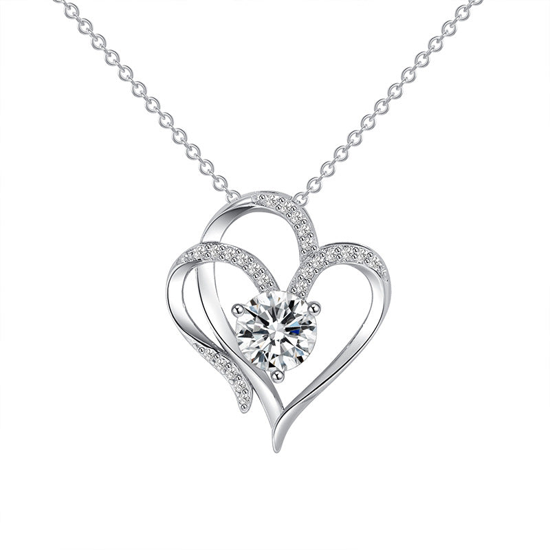 Zircon Double Heart-Shaped Necklace With Rhinestones For Women Valentine's Day