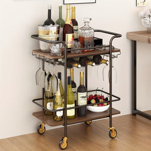 2 Tier Kicthen and Bar Dinner Service Cart With Wheels Home Use