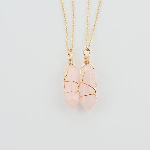 Geometric Hexagonal Column Quartz Pendant Natural Stone Crystal Necklace