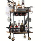 2 Tier Kicthen and Bar Dinner Service Cart With Wheels Home Use