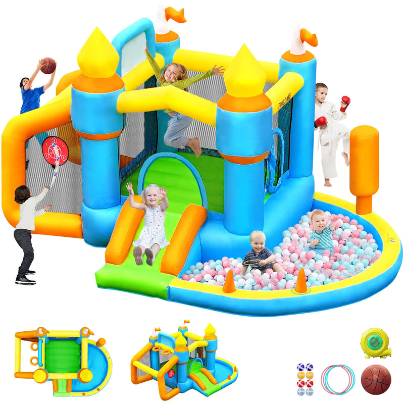 Inflatable Bounce House for Kids Indoor Bounce House with Slide Jumping Soccer Area and Basketball Hoop Bouncy Castle for Kids Bouncy House with Blower for Indoor Outdoor Backyard