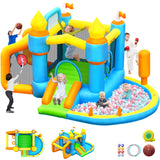 Inflatable Bounce House for Kids Indoor Bounce House with Slide Jumping Soccer Area and Basketball Hoop Bouncy Castle for Kids Bouncy House with Blower for Indoor Outdoor Backyard