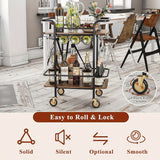 2 Tier Kicthen and Bar Dinner Service Cart With Wheels Home Use
