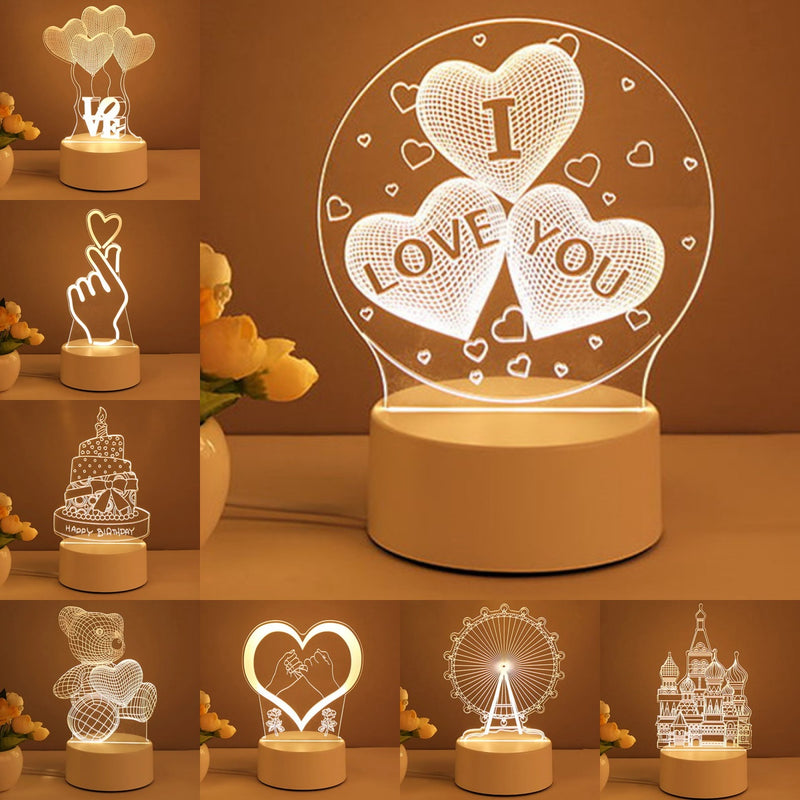 Valentines Day Gift 3D Acrylic Lamp USB LED Night Light Home Decorations