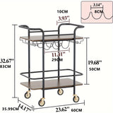 2 Tier Kicthen and Bar Dinner Service Cart With Wheels Home Use