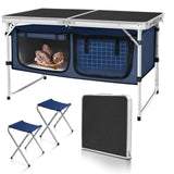 Portable Camping Table with Storage Compartment Lightweight & Height Adjustable Indoor/Outdoor Table For Backyards BBQ Picnic (Black W/Stool)
