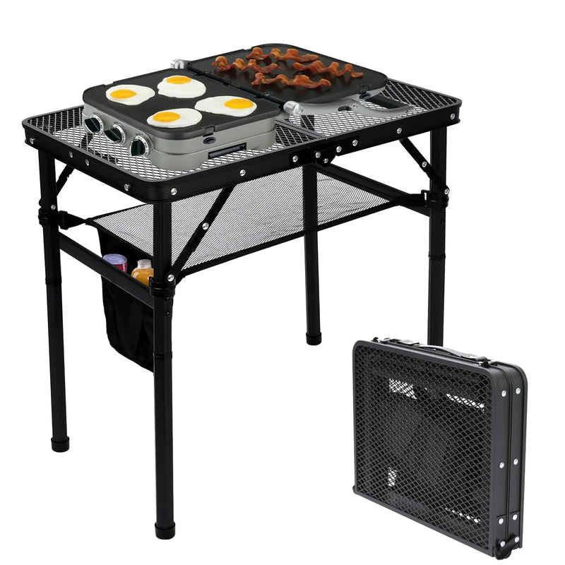SearCook Camping Table with Mesh Desktop Lightweight Folding Grill Table Portable Outdoor Picnic Table Height Adjustable Portable Grill Table for Outside Inside Use