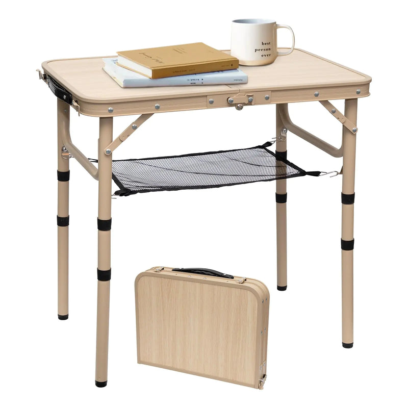Byliable Small Folding Table 2FT Camping Table 3 Adjustable Height Lightweight Portable Aluminum Mini Foldable for Picnic Beach Indoor Outdoor Yellow