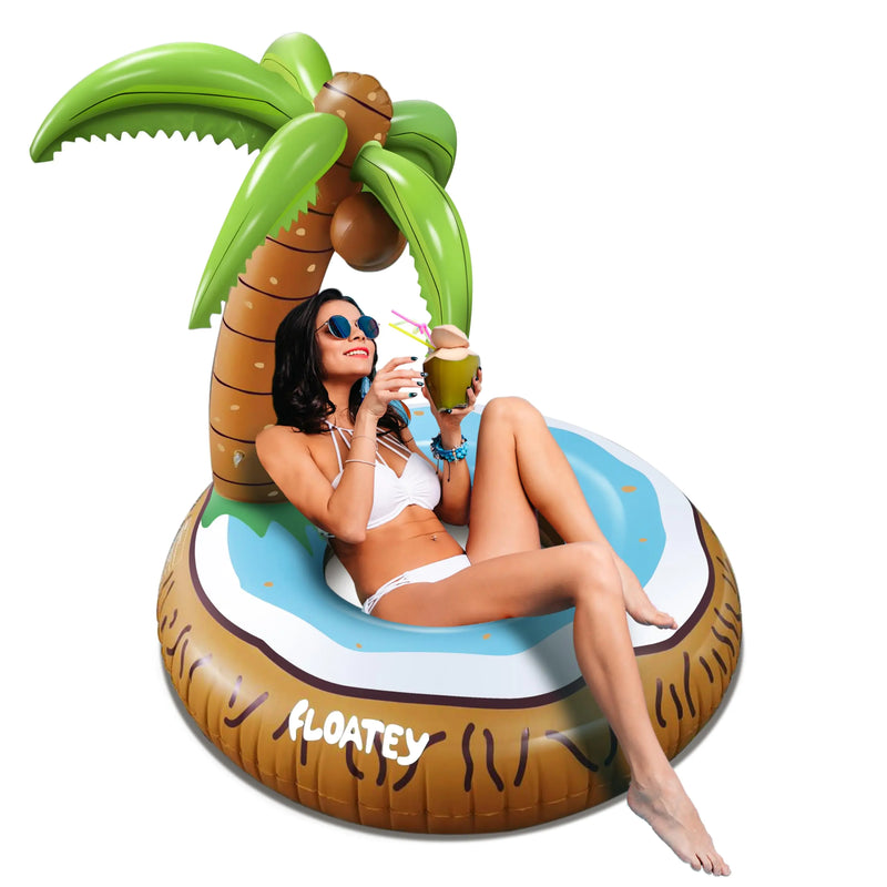 Floatey Unique Tropical Pool Floats - XLarge Inflatable Pool Floats Adult | Tiki Coconut Palm Tree Pool Float | Funny Island Pool Floaties for Adults | Luau Pool Party Hawaiian Pool Floats